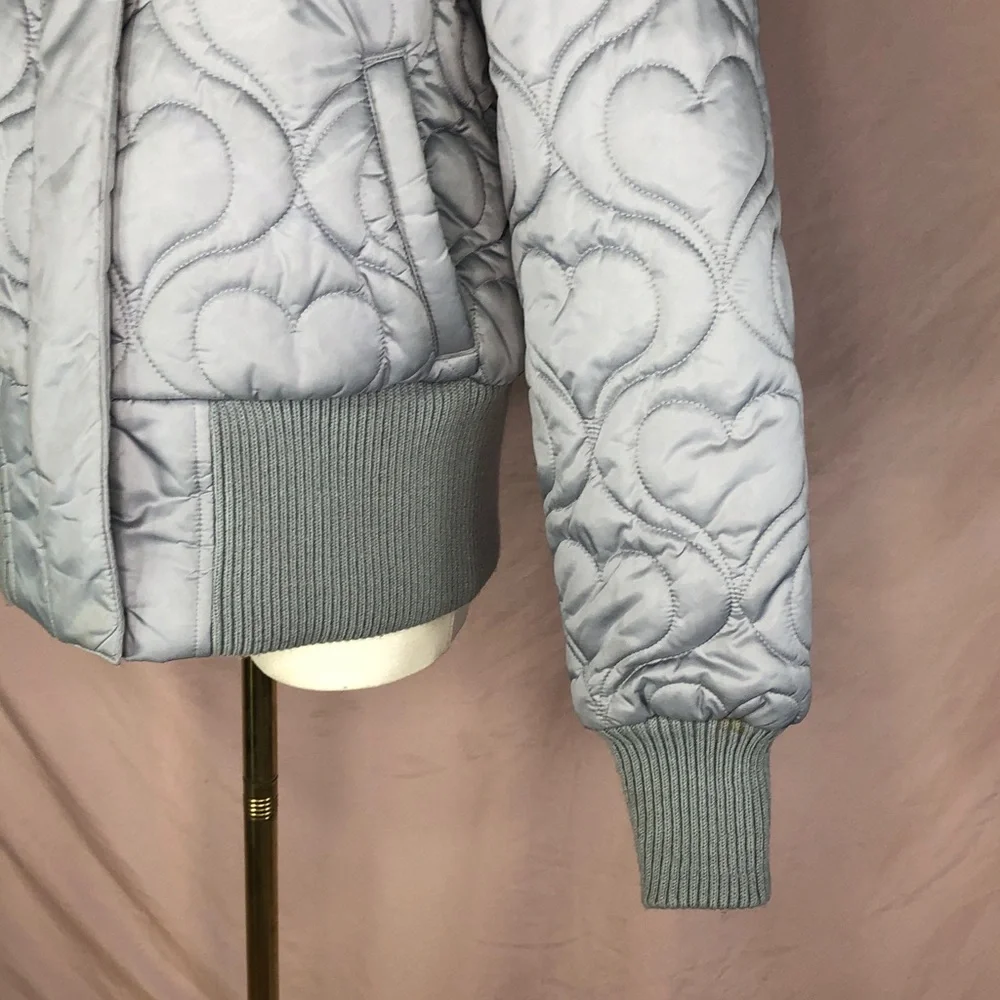 Light Grey Quilted Heart Bomber Jacket Size Medium